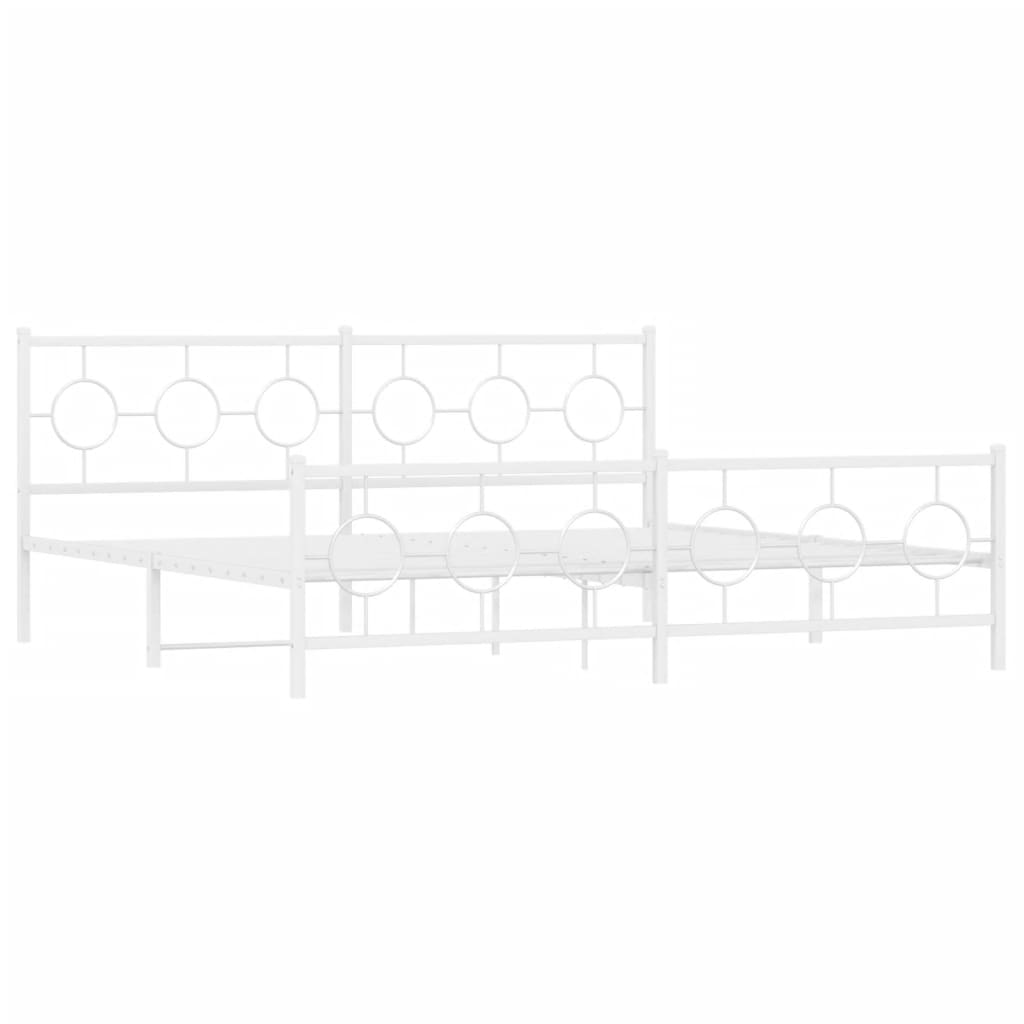 vidaXL Metalowa rama łóżka z wezgłowiem i zanóżkiem, biała, 200x200 cm