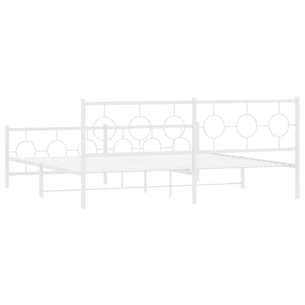 vidaXL Metalowa rama łóżka z wezgłowiem i zanóżkiem, biała, 200x200 cm