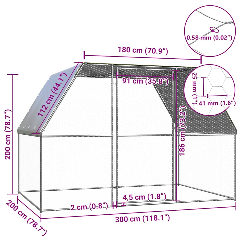 vidaXL Klatka dla kurcząt, srebrno-szara, 3x2x2 m, stal galwanizowana
