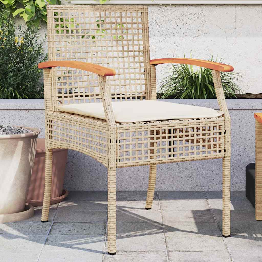 vidaXL Krzesła ogrodowe, 2 szt., poduszki, beż, polirattan i akacja