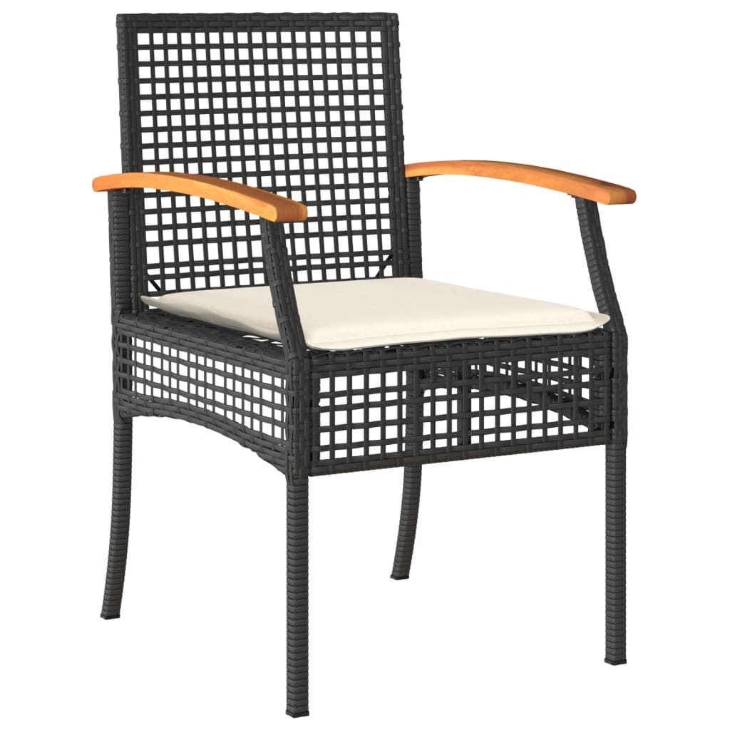 vidaXL 3-cz. zestaw mebli bistro, poduszki, czarny rattan PE i akacja