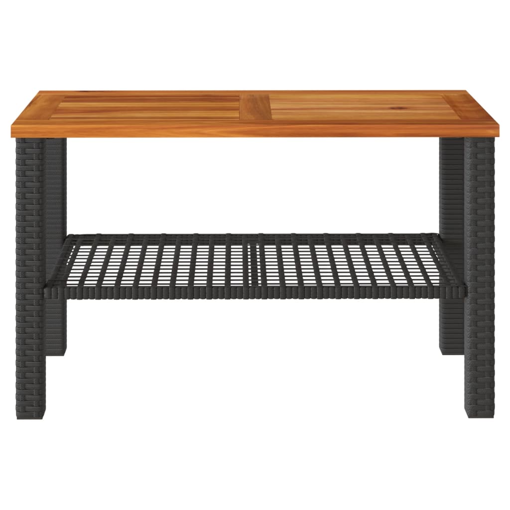 vidaXL Stolik ogrodowy, czarny, 70x38x42 cm, polirattan i akacja