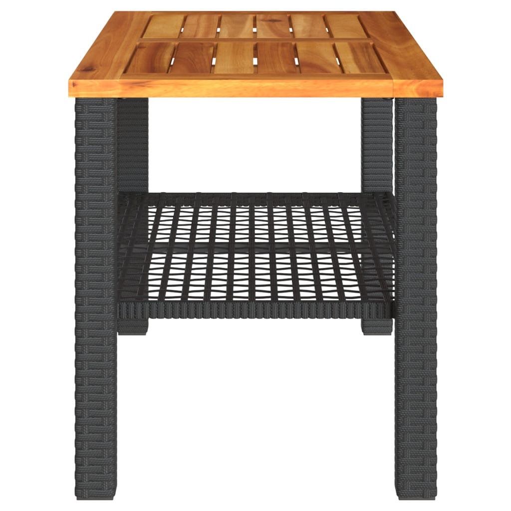 vidaXL Stolik ogrodowy, czarny, 70x38x42 cm, polirattan i akacja