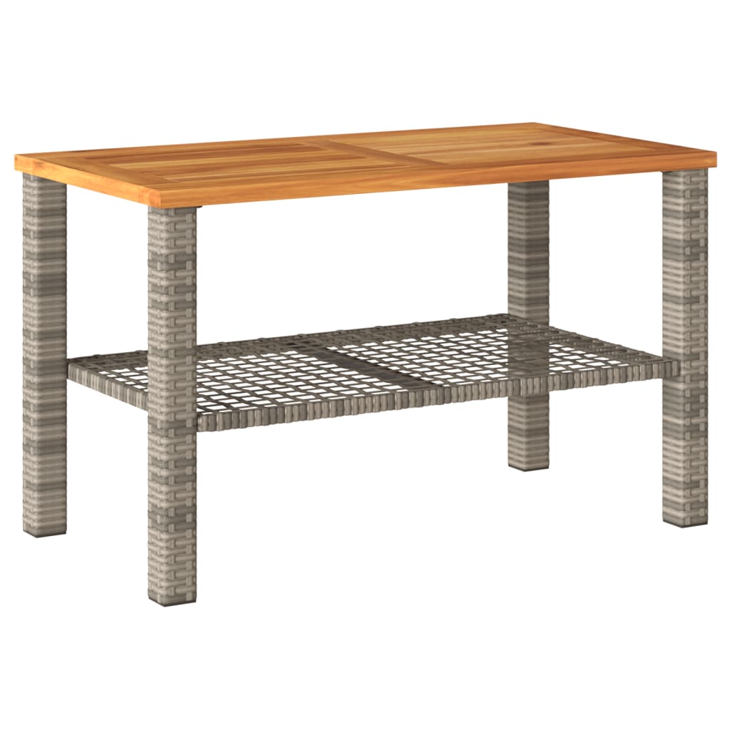 vidaXL Stolik ogrodowy, szary, 70x38x42 cm, polirattan i akacja
