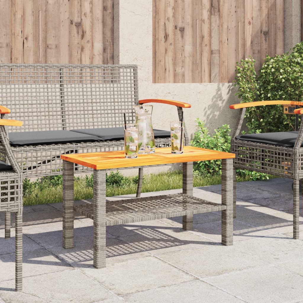 vidaXL Stolik ogrodowy, szary, 70x38x42 cm, polirattan i akacja