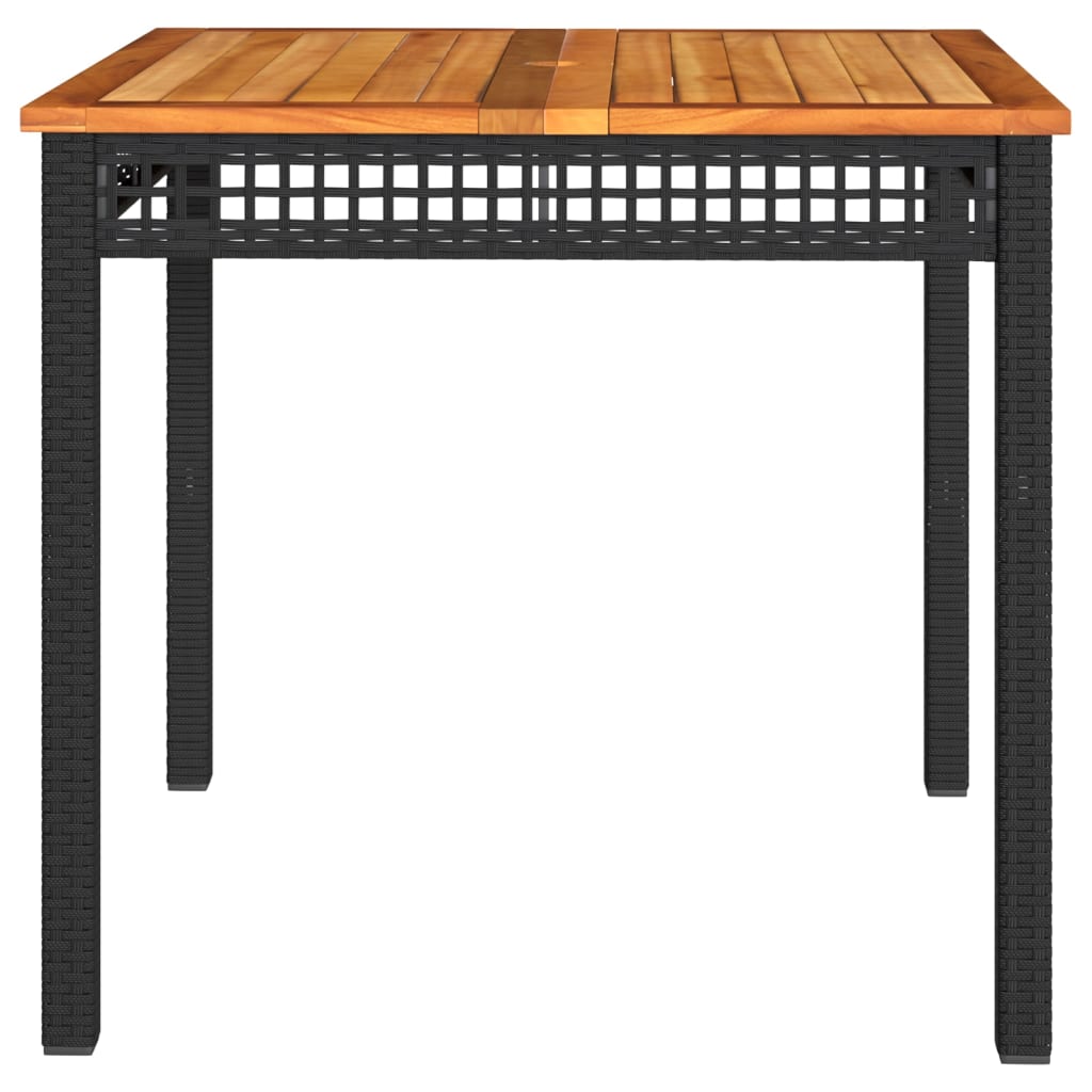 vidaXL Stolik ogrodowy, czarny, 80x80x75 cm, polirattan i akacja