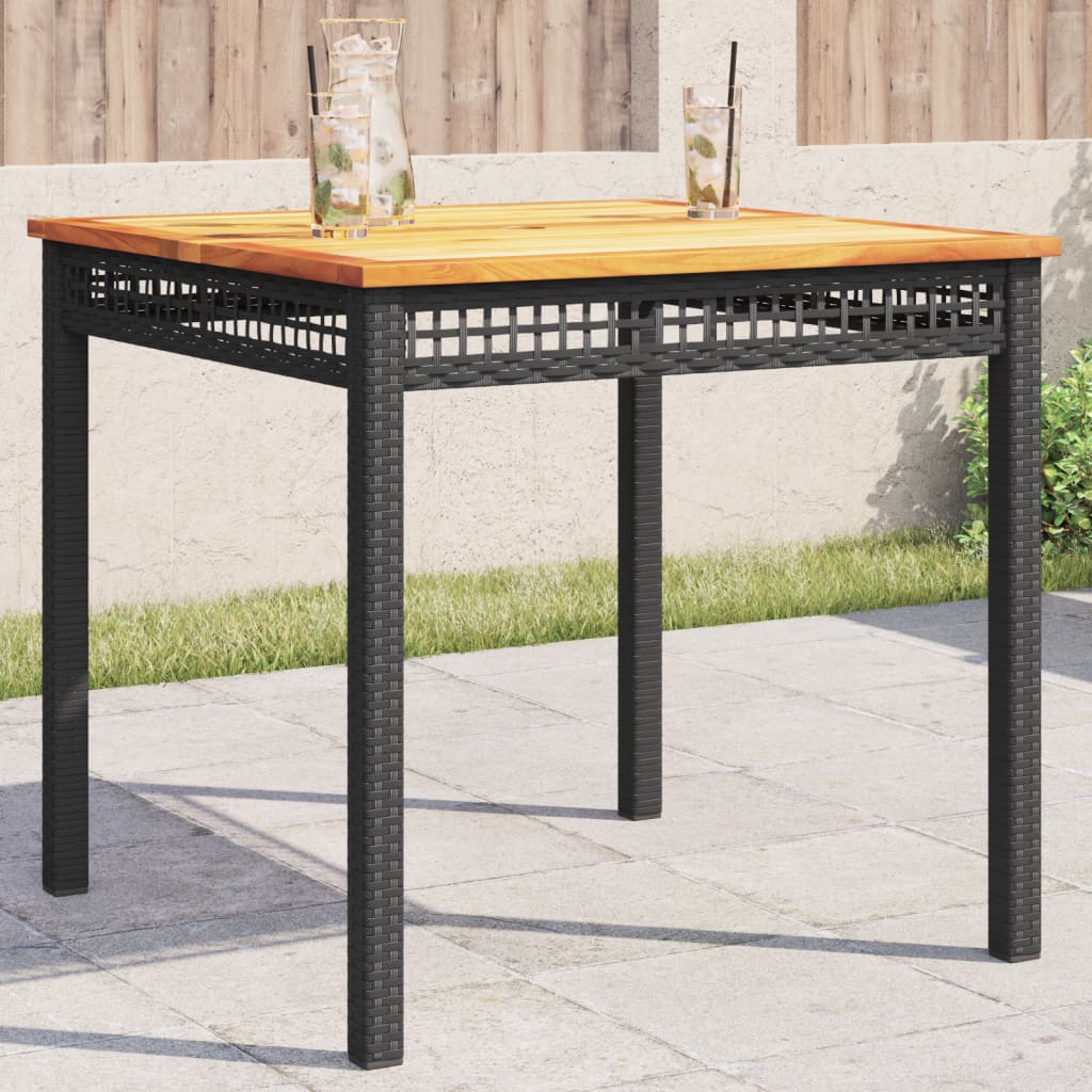 vidaXL Stolik ogrodowy, czarny, 80x80x75 cm, polirattan i akacja