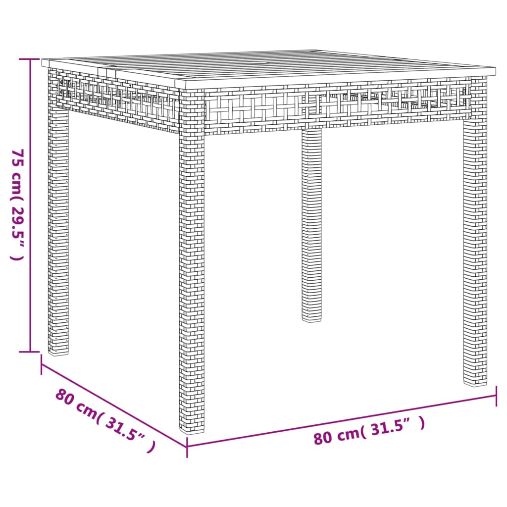 vidaXL Stolik ogrodowy, szary, 80x80x74 cm, polirattan i akacja