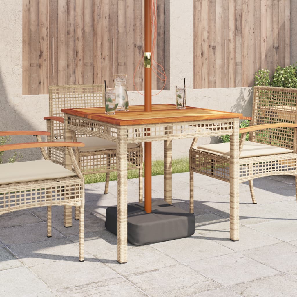 vidaXL Stolik ogrodowy, beżowy, 80x80x75 cm, polirattan i akacja