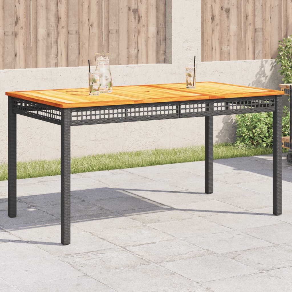 vidaXL Stół ogrodowy, czarny, 140x80x75 cm, polirattan i akacja