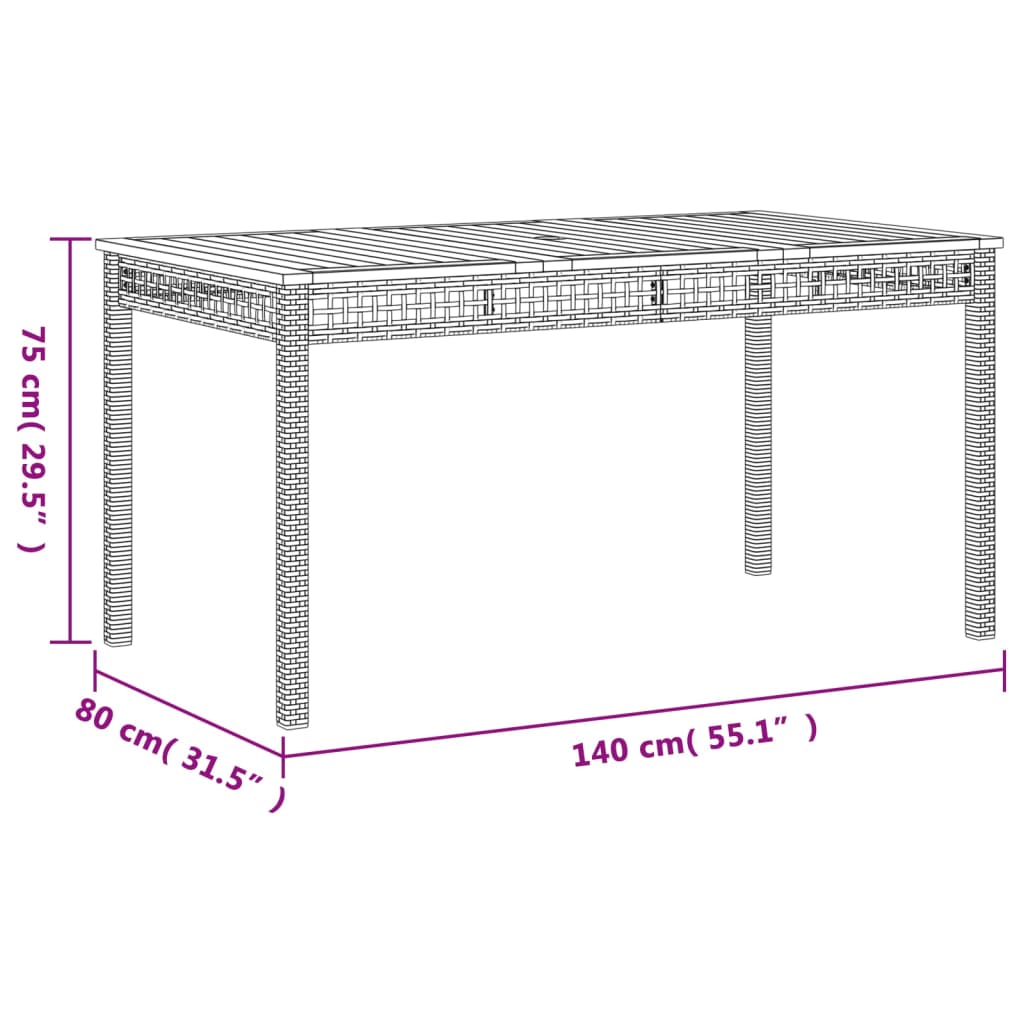 vidaXL Stół ogrodowy, szary, 140x80x75 cm, polirattan i akacja