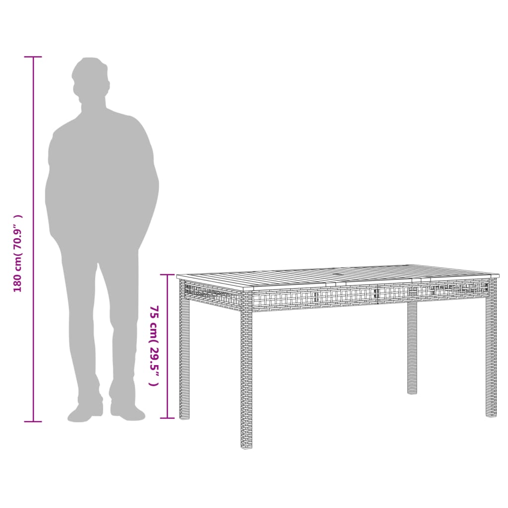 vidaXL Stół ogrodowy, szary, 140x80x75 cm, polirattan i akacja