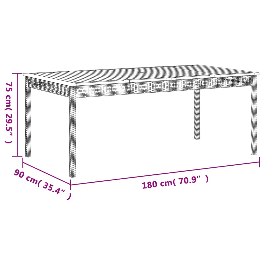 vidaXL Stół ogrodowy, szary, 180x90x75 cm, polirattan i akacja