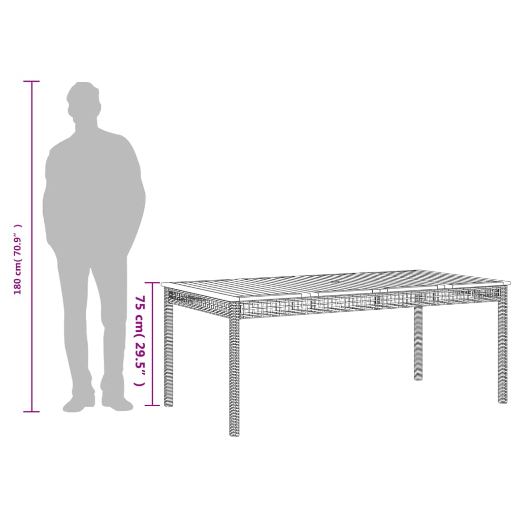 vidaXL Stół ogrodowy, szary, 180x90x75 cm, polirattan i akacja