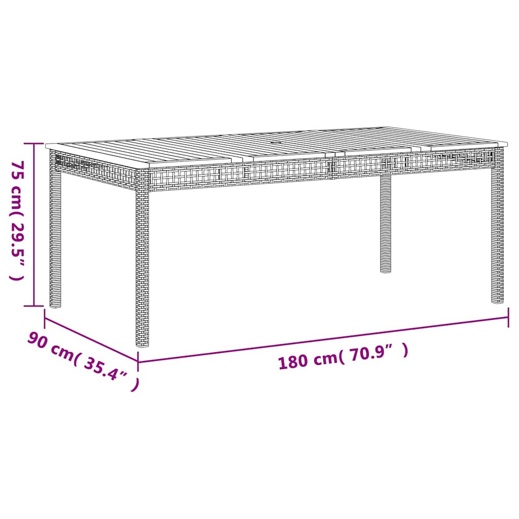 vidaXL Stół ogrodowy, beżowy, 180x90x75 cm, polirattan i akacja