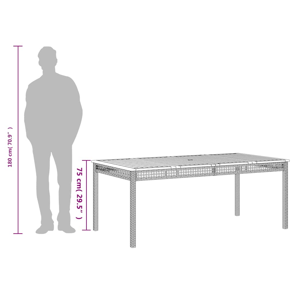 vidaXL Stół ogrodowy, beżowy, 180x90x75 cm, polirattan i akacja