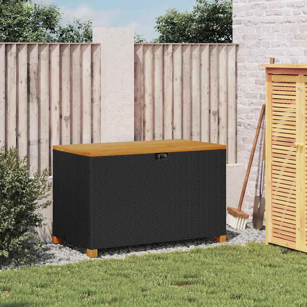 vidaXL Skrzynia ogrodowa, czarna, 110x55x63 cm, polirattan i akacja