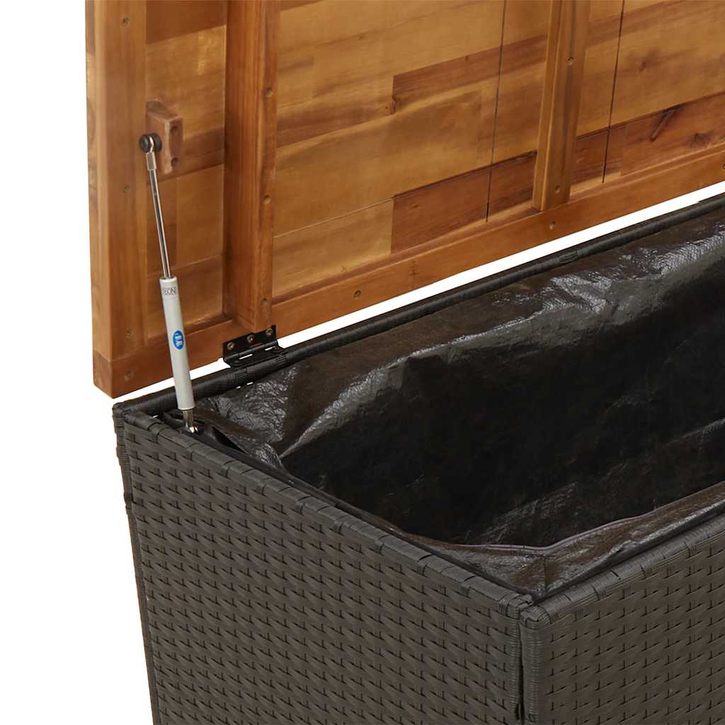 vidaXL Skrzynia ogrodowa, czarna, 110x55x63 cm, polirattan i akacja