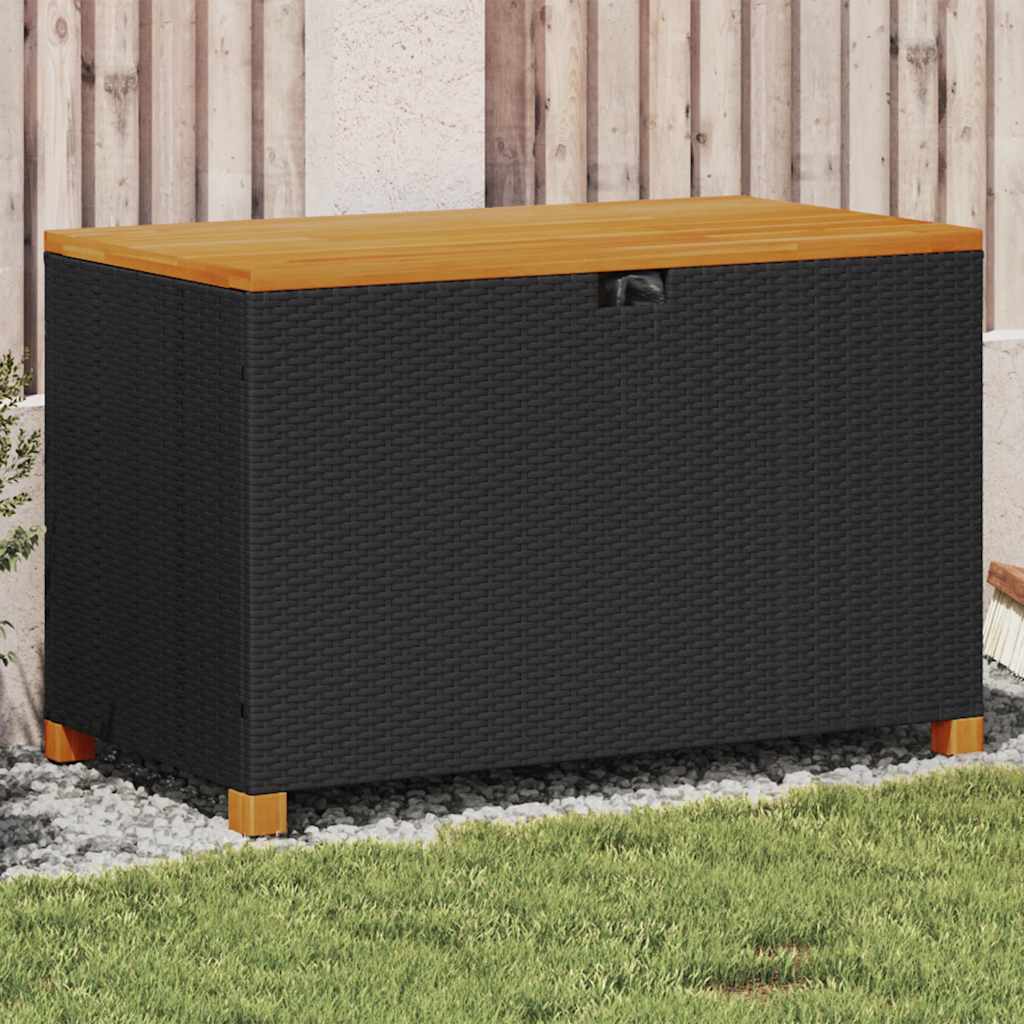 vidaXL Skrzynia ogrodowa, czarna, 110x55x63 cm, polirattan i akacja