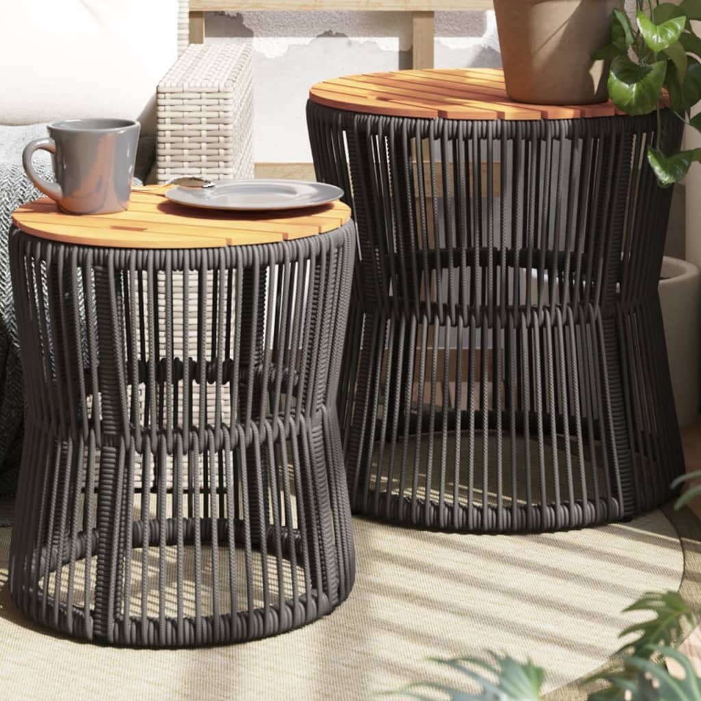 vidaXL Stoliki ogrodowe, 2 szt., drewniane blaty, szare, polirattan