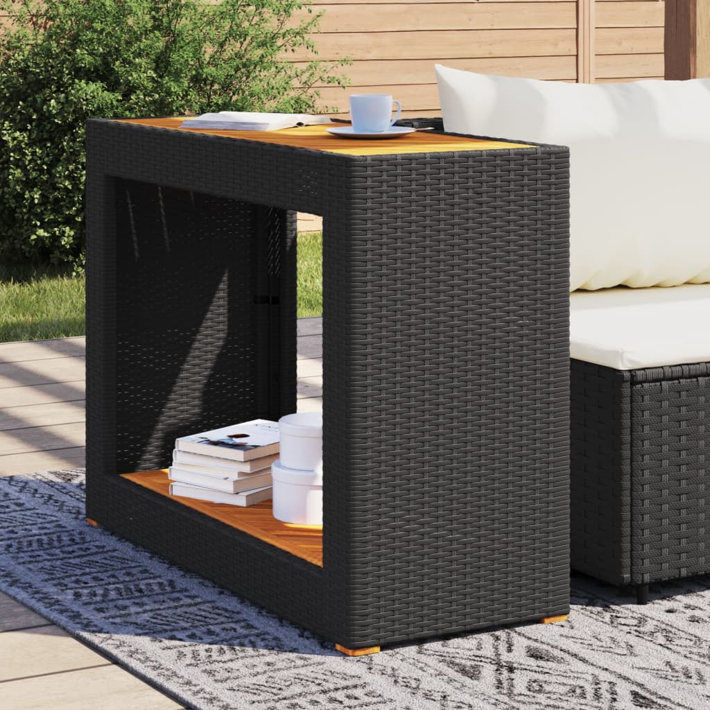 vidaXL Stolik ogrodowy z drewnianym blatem, czarny, 100x40x75 cm