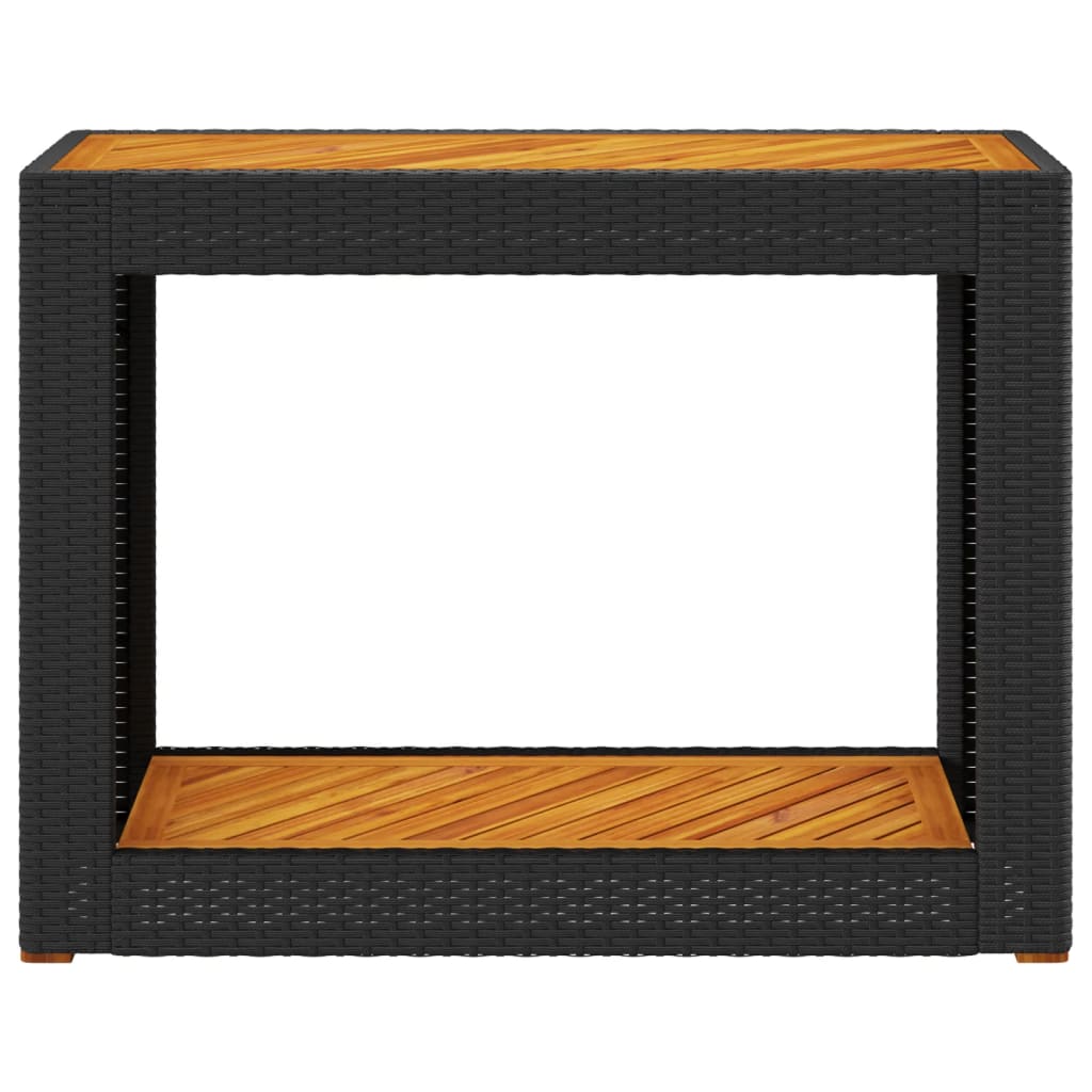 vidaXL Stolik ogrodowy z drewnianym blatem, czarny, 100x40x75 cm