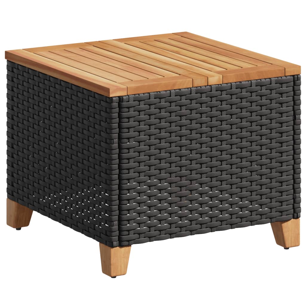 vidaXL Stolik ogrodowy, czarny, 45x45x37 cm, polirattan i akacja