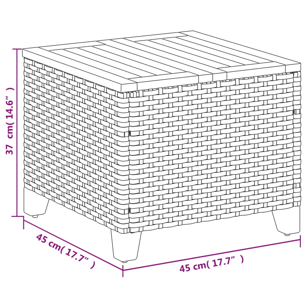 vidaXL Stolik ogrodowy, szary, 45x45x37 cm, polirattan i akacja