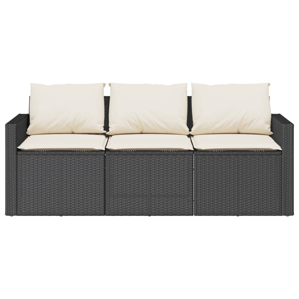 vidaXL Sofa ogrodowa z poduszkami, 3-osobowa, czarna, polirattan
