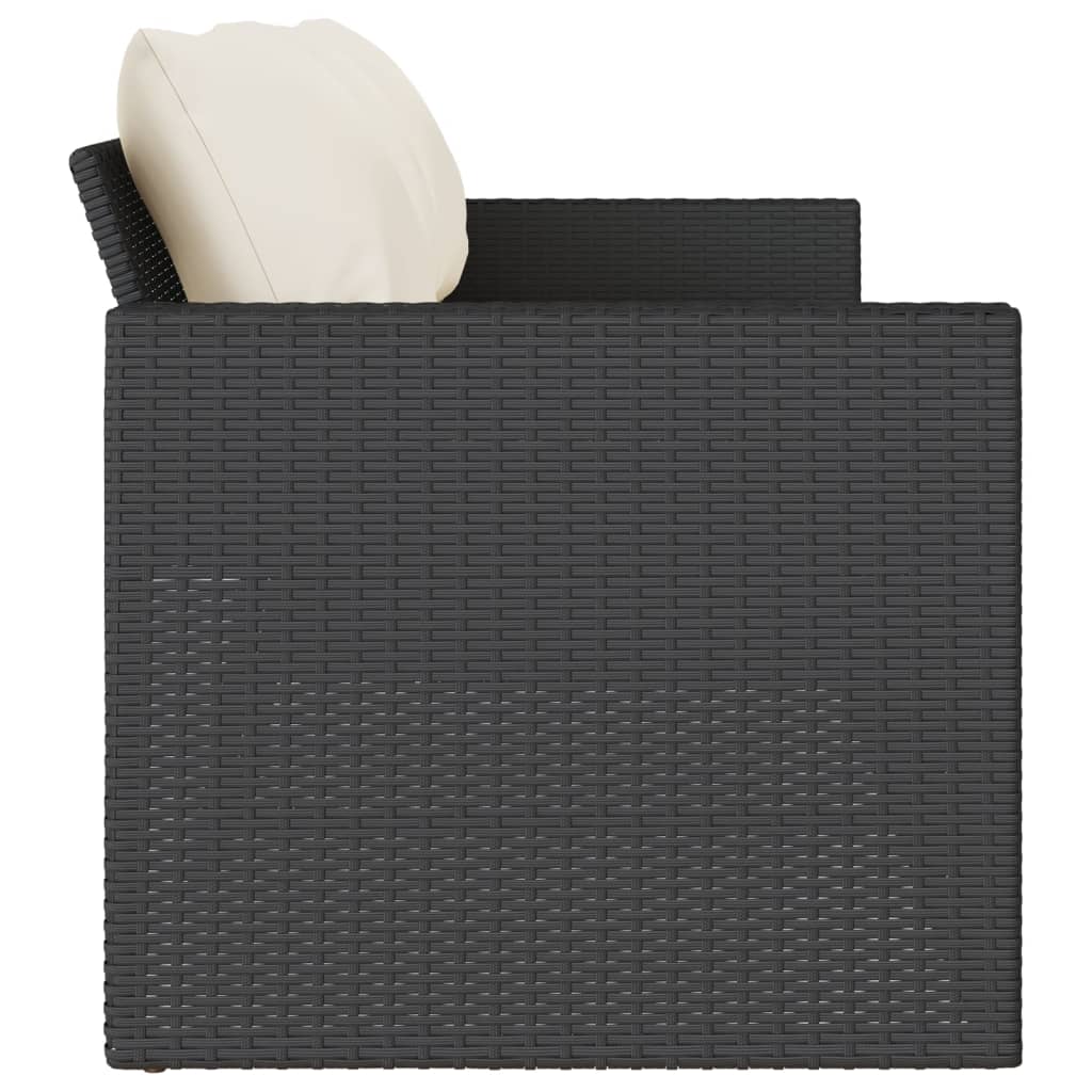 vidaXL Sofa ogrodowa z poduszkami, 3-osobowa, czarna, polirattan