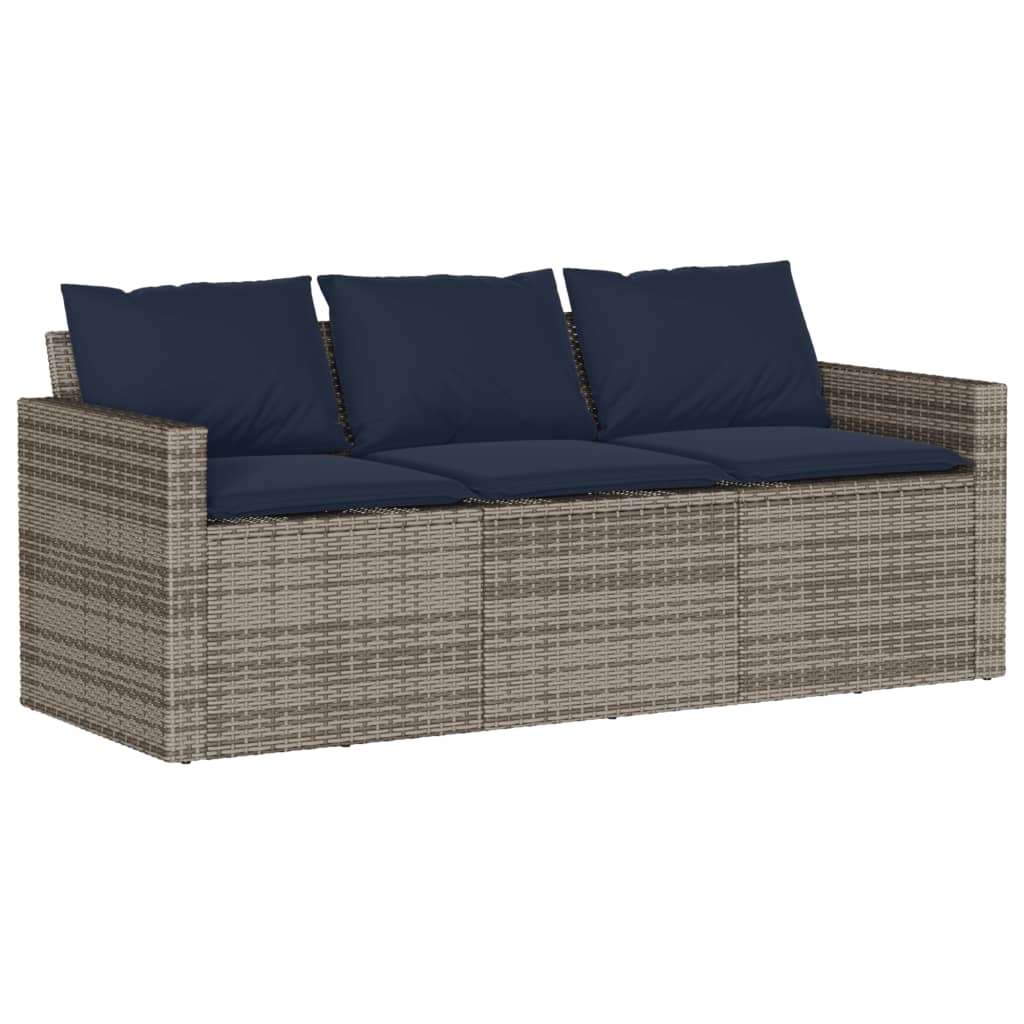 vidaXL 3-osobowa sofa ogrodowa z poduszkami, szara, polirattan
