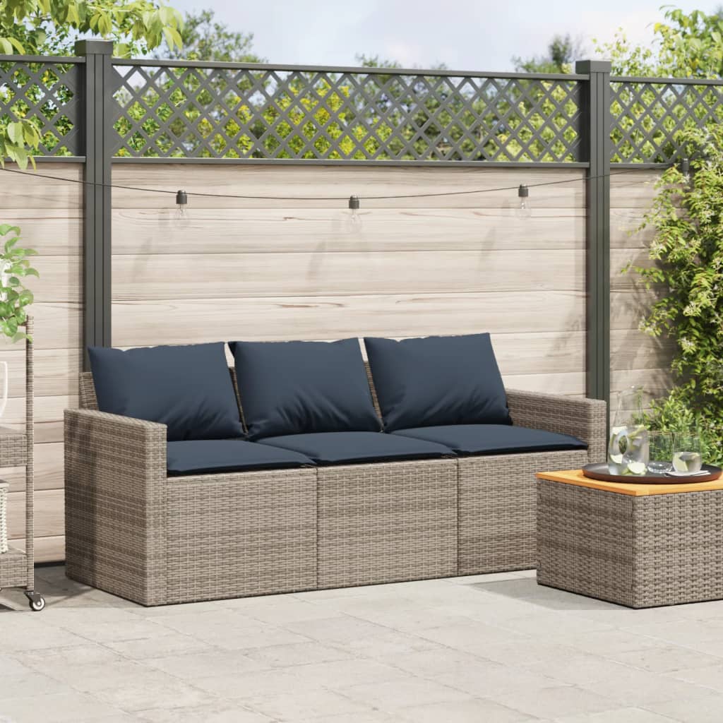 vidaXL 3-osobowa sofa ogrodowa z poduszkami, szara, polirattan