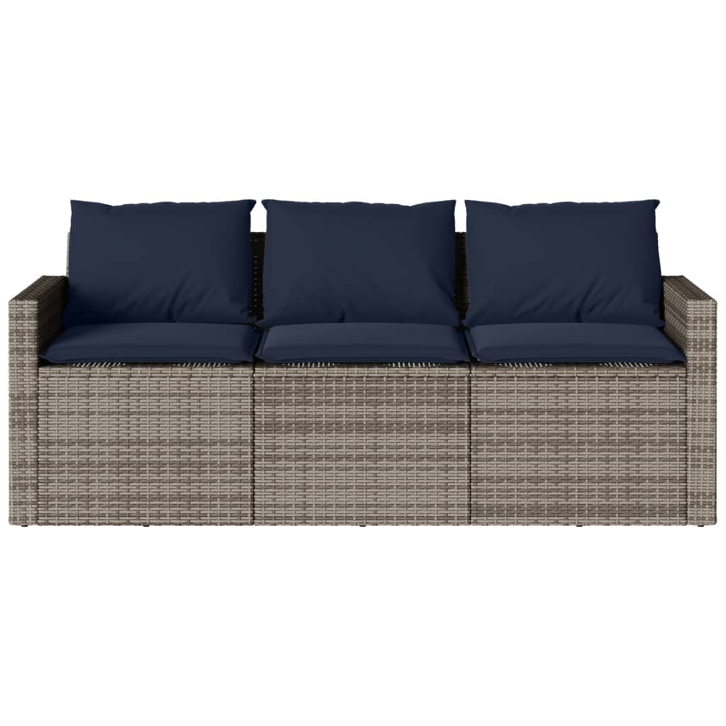 vidaXL 3-osobowa sofa ogrodowa z poduszkami, szara, polirattan