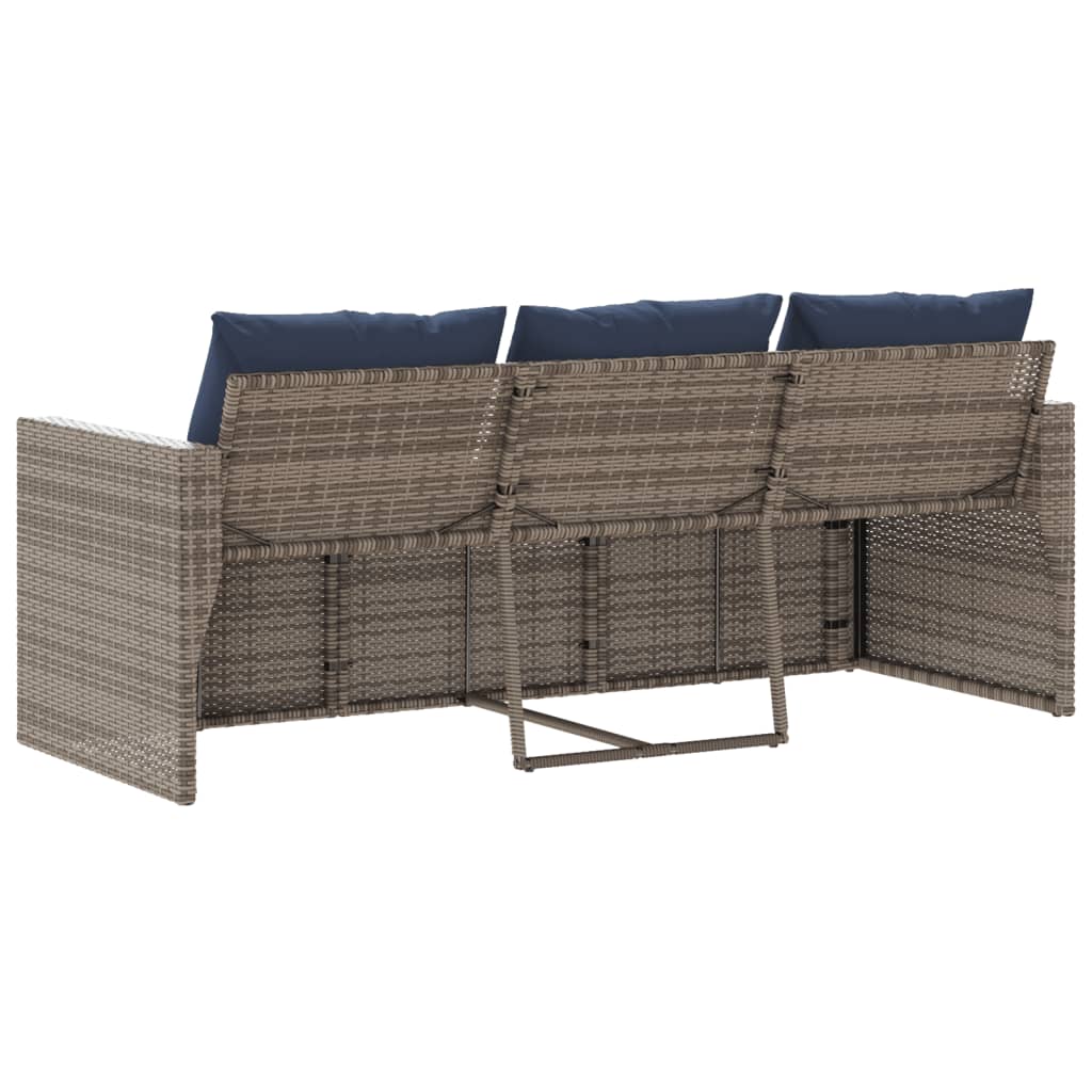 vidaXL 3-osobowa sofa ogrodowa z poduszkami, szara, polirattan