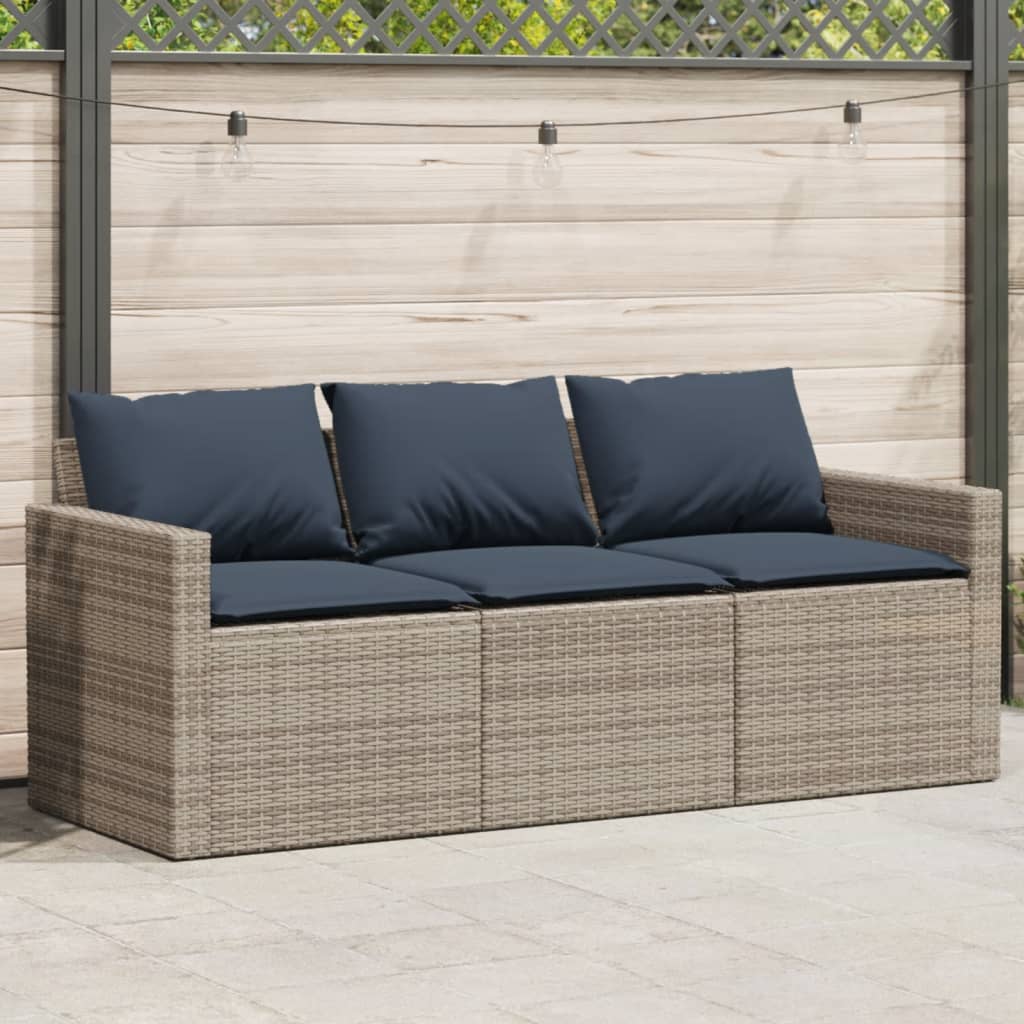 vidaXL 3-osobowa sofa ogrodowa z poduszkami, szara, polirattan
