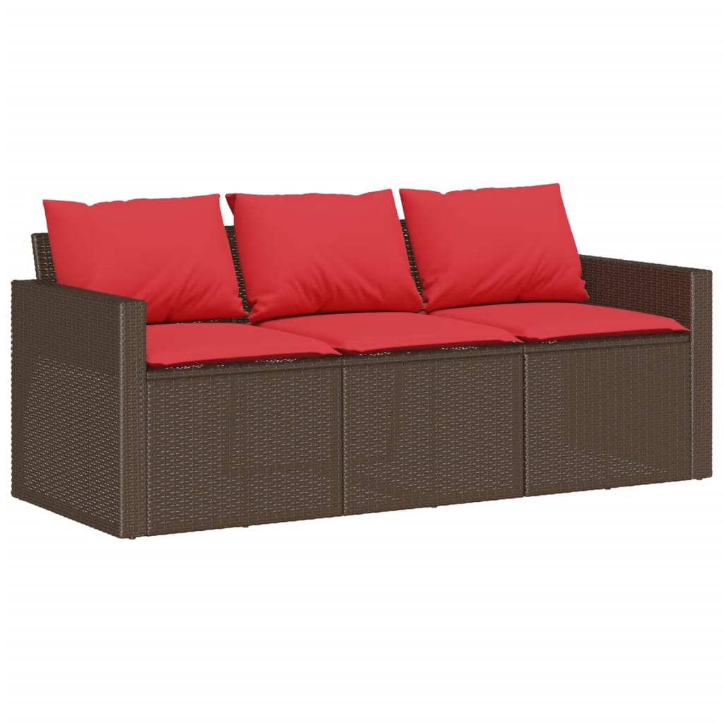 vidaXL Sofa ogrodowa z poduszkami, 3-osobowa, brązowa, polirattan