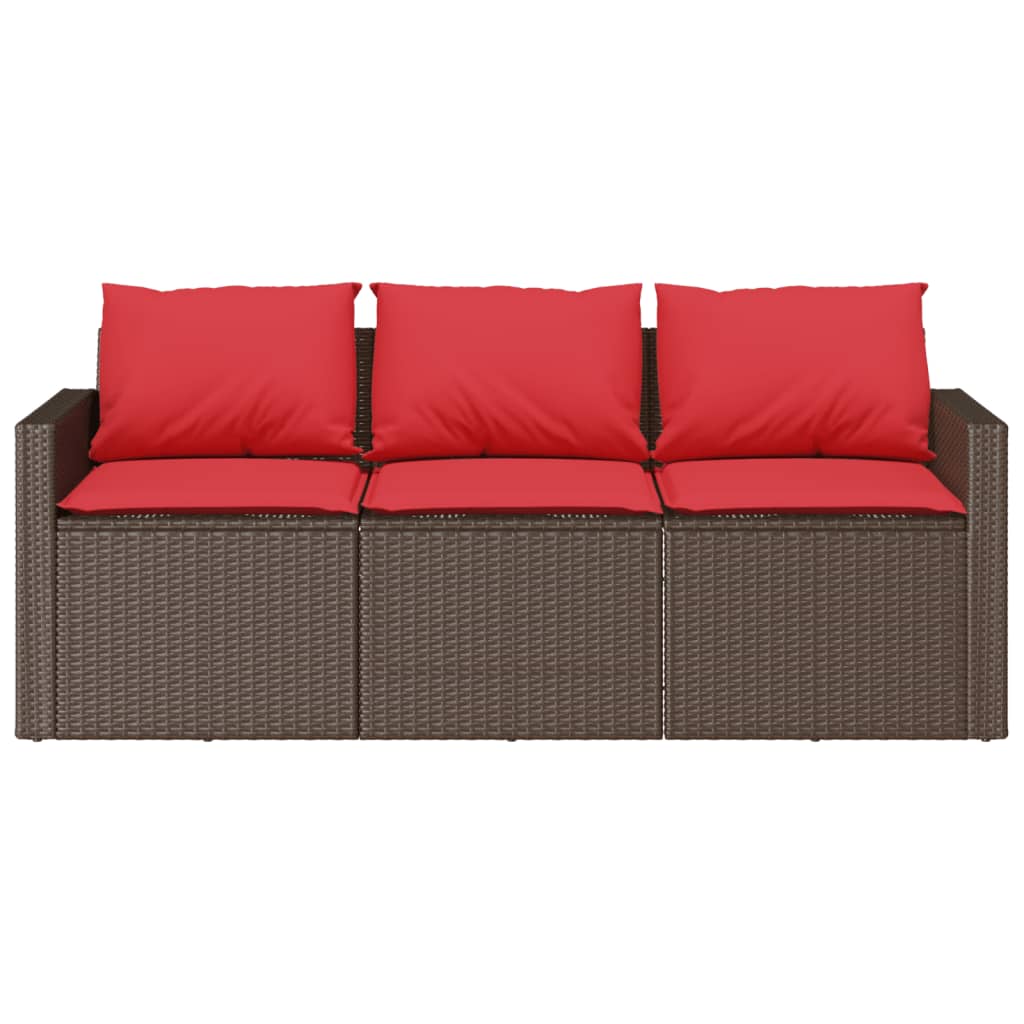 vidaXL Sofa ogrodowa z poduszkami, 3-osobowa, brązowa, polirattan