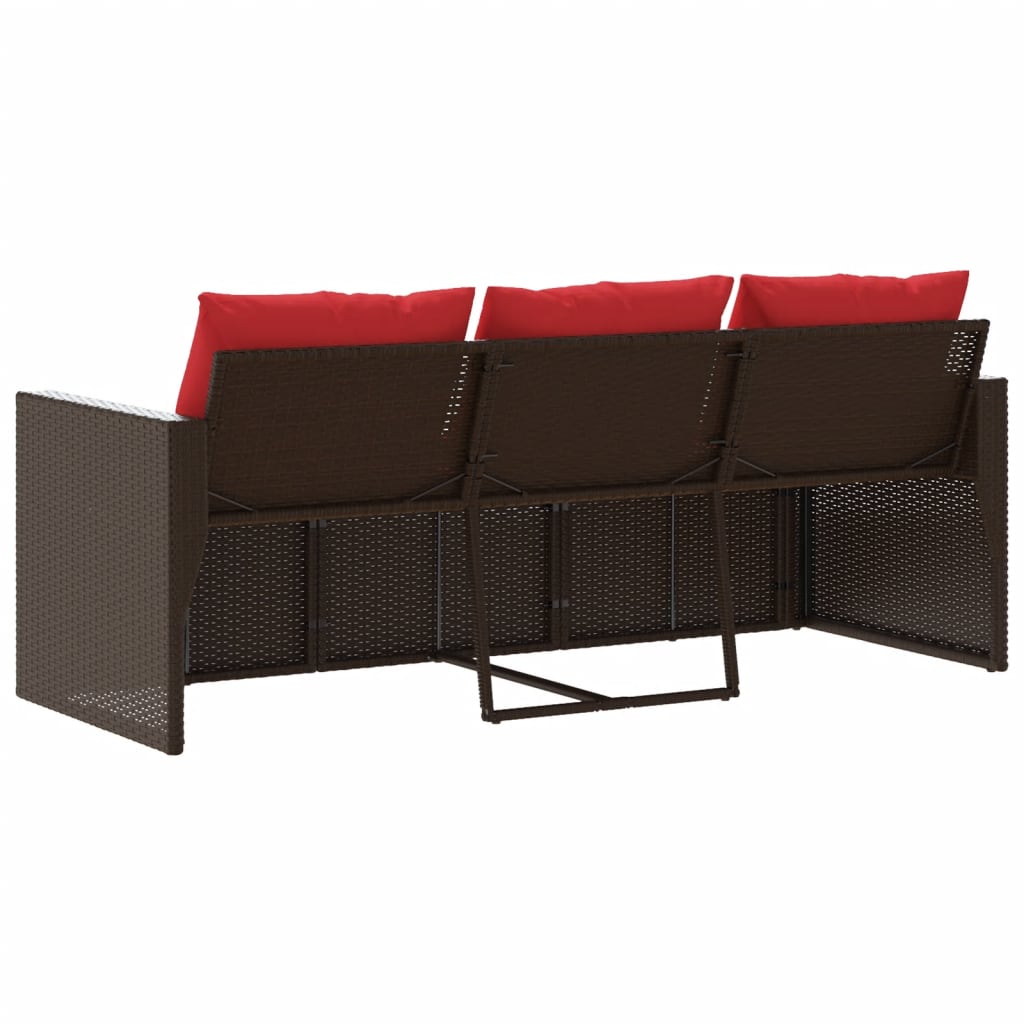 vidaXL Sofa ogrodowa z poduszkami, 3-osobowa, brązowa, polirattan