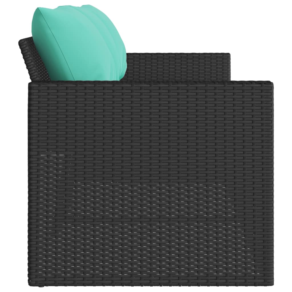 vidaXL Sofa ogrodowa z poduszkami, 3-osobowa, czarna, polirattan