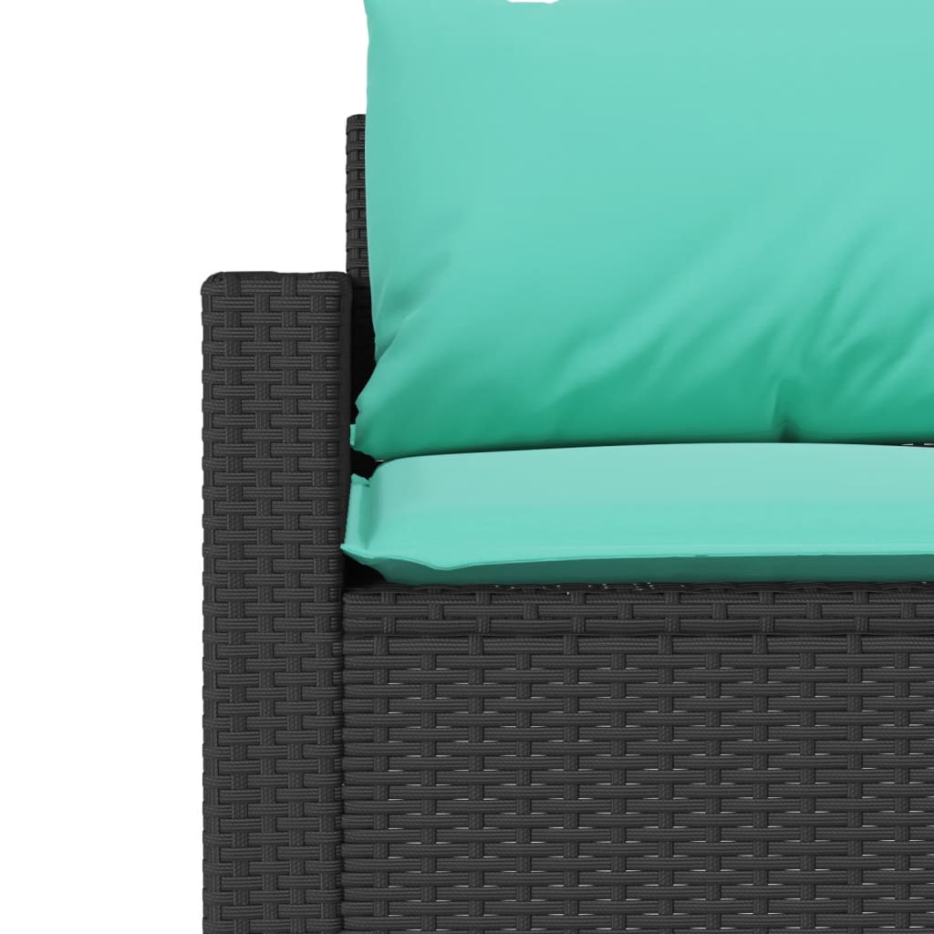 vidaXL Sofa ogrodowa z poduszkami, 3-osobowa, czarna, polirattan