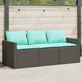vidaXL Sofa ogrodowa z poduszkami, 3-osobowa, czarna, polirattan