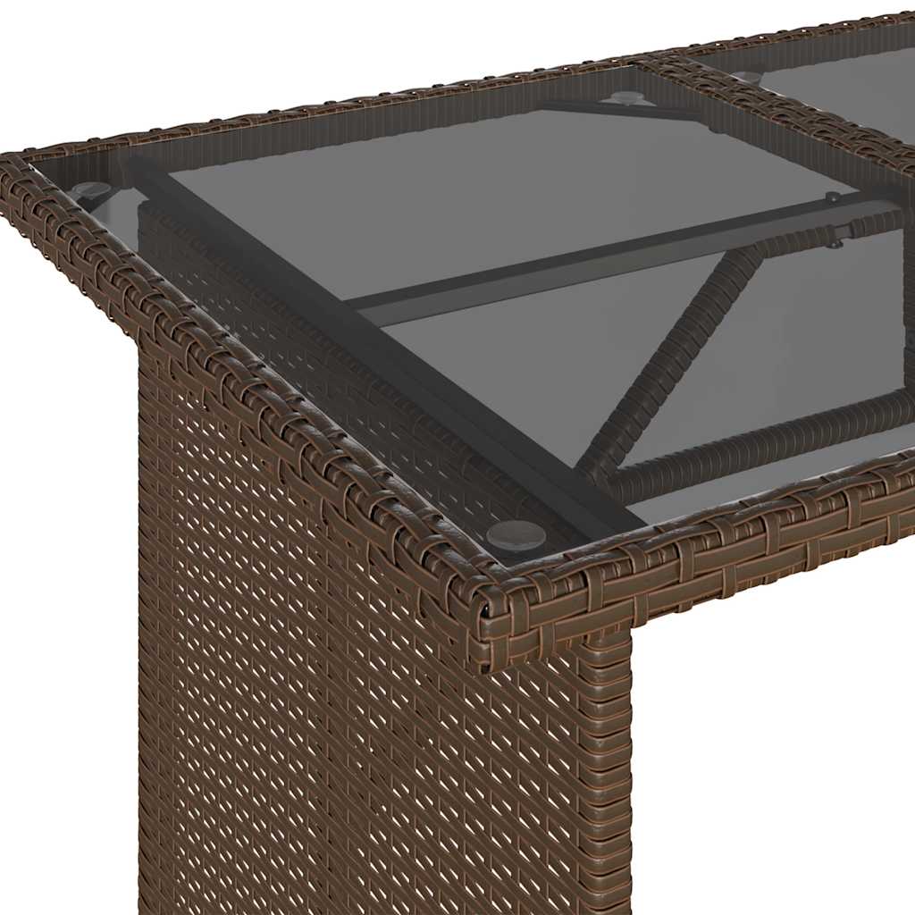 vidaXL Stół ogrodowy ze szklanym blatem, brąz, 110x68x70, polirattan
