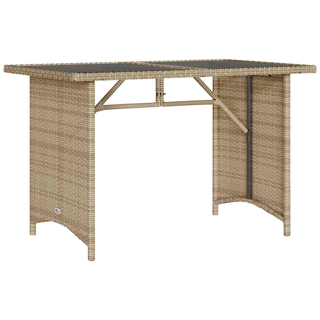 vidaXL Stół ogrodowy ze szklanym blatem, beż, 110x68x70 cm, polirattan