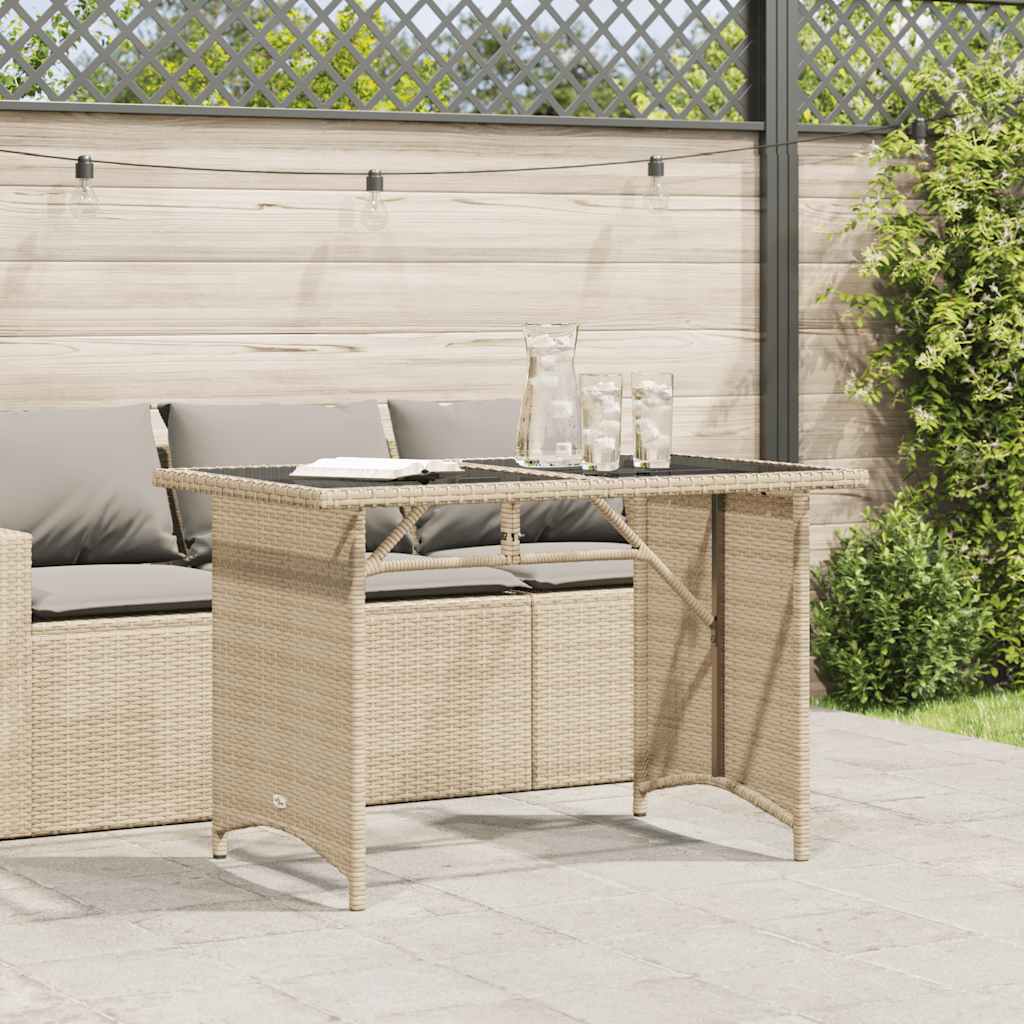 vidaXL Stół ogrodowy ze szklanym blatem, beż, 110x68x70 cm, polirattan