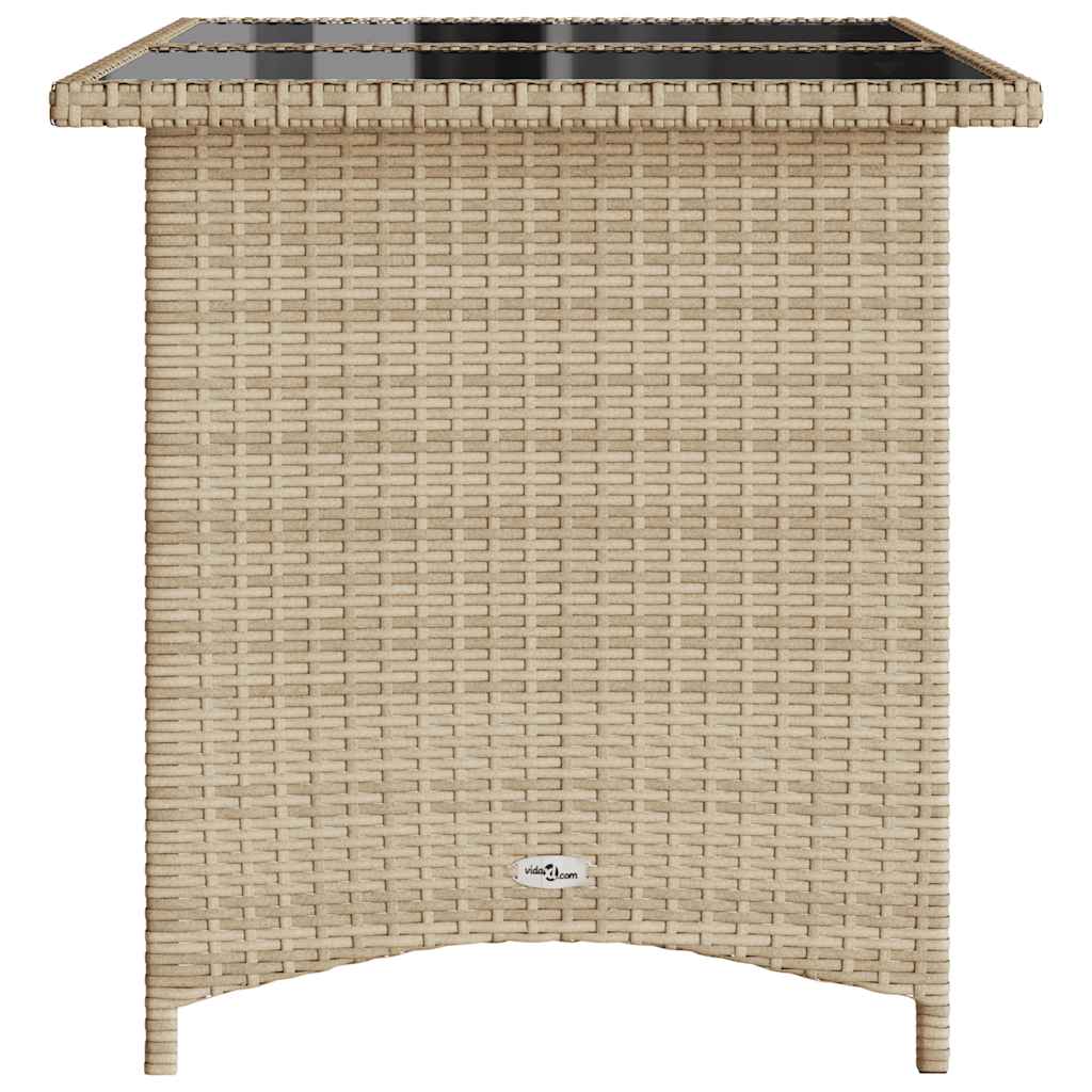 vidaXL Stół ogrodowy ze szklanym blatem, beż, 110x68x70 cm, polirattan