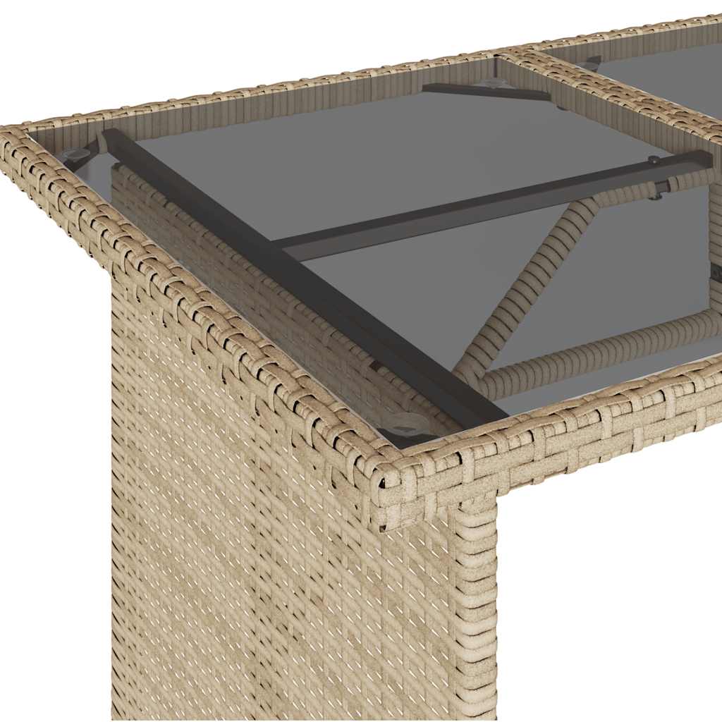 vidaXL Stół ogrodowy ze szklanym blatem, beż, 110x68x70 cm, polirattan