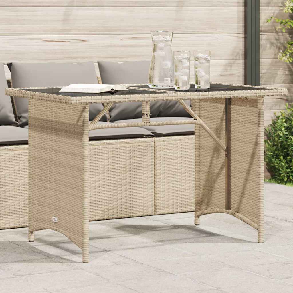 vidaXL Stół ogrodowy ze szklanym blatem, beż, 110x68x70 cm, polirattan
