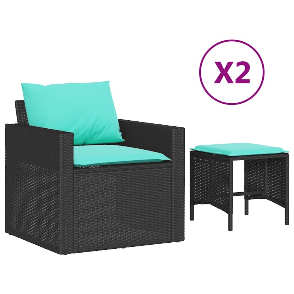 vidaXL 4-cz. zestaw wypoczynkowy do ogrodu, poduszki, czarny rattan PE