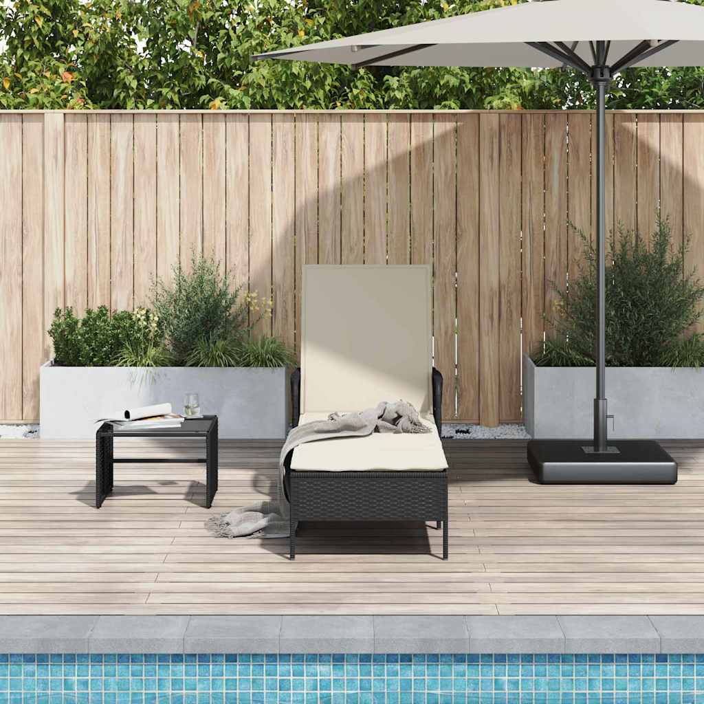 vidaXL Leżak Czarny i kremowo-biały 55 x 200 x 92 cm polirattan