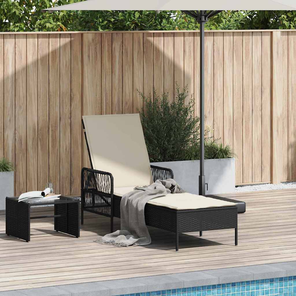vidaXL Leżak Czarny i kremowo-biały 55 x 200 x 92 cm polirattan